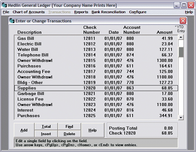 Medlin General Ledger Screenshot